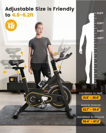 UREVO indoor Cycling Bike, Stationary Bike, Exercise Bike with Ipad Mount, Comfortable Seat Cushion, Silent Belt Drive Cycle Bike for Home Workouts Gym