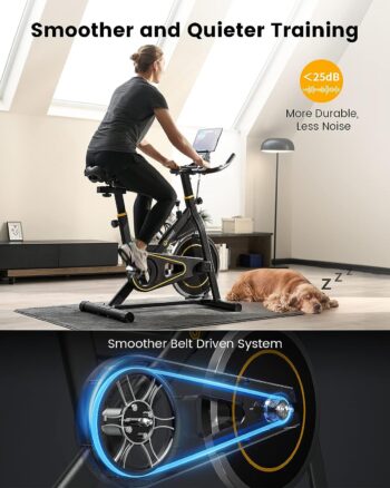 UREVO indoor Cycling Bike, Stationary Bike, Exercise Bike with Ipad Mount, Comfortable Seat Cushion, Silent Belt Drive Cycle Bike for Home Workouts Gym