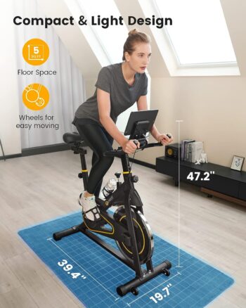 UREVO indoor Cycling Bike, Stationary Bike, Exercise Bike with Ipad Mount, Comfortable Seat Cushion, Silent Belt Drive Cycle Bike for Home Workouts Gym