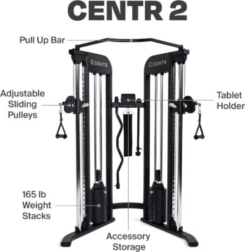 Centr 2 Home Gym Functional Trainer - Compact at Home Gym Cable Machine with Accessories and 2 x 165 lb Weight Stacks - Space Saving Design - Includes 3 Month Membership for Centr by Chris Hemsworth