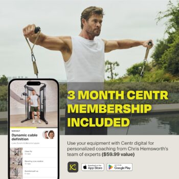 Centr 2 Home Gym Functional Trainer - Compact at Home Gym Cable Machine with Accessories and 2 x 165 lb Weight Stacks - Space Saving Design - Includes 3 Month Membership for Centr by Chris Hemsworth