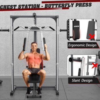 DONOW Smith Machine Power Cage Power Rack Squat Rack with Smith Bar Home Gym System with LAT Pull Down Chest Station for Strengthen Training Without Weights