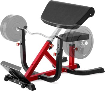 ER KANG Adjustable Preacher Curl Bench, Strength Training Biceps Bench, Gym Quality Seated Bench with Moving Wheels