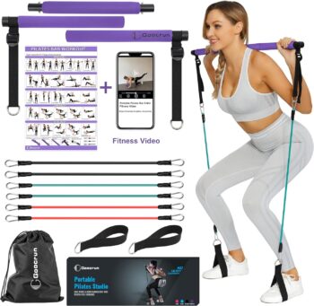 Goocrun Portable Pilates Bar Kit with Resistance Bands for Men and Women - 3 Set Exercise Resistance Bands - Multifunctional Home Gym - Supports Full-Body Workouts – with Fitness Poster and Video