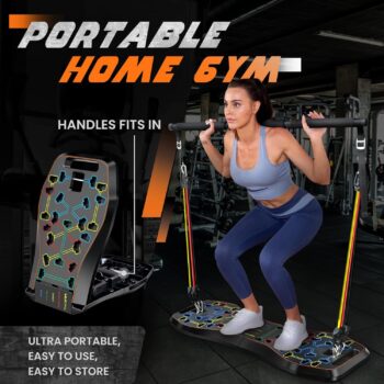 LALAHIGH Portable Home Gym System: Large Compact Push Up Board, Pilates Bar & 20 Fitness Accessories with Resistance Bands & Ab Roller Wheel - Full Body Workout for Men and Women, Gift for Boyfriend