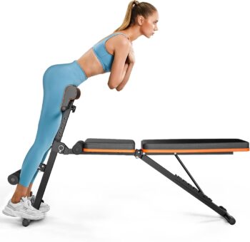 PERLECARE Adjustable Weight Bench for Full Body Workout, All-in-One Exercise Bench Supports up to 772lbs, Foldable Flat, Incline, Decline Workout Bench with Two Exercise Bands for Home Gym, PCWB01 Upgraded Version