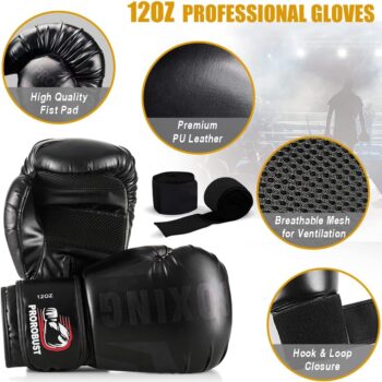 Prorobust Punching Bag for Adults, 4ft PU Heavy Boxing Bag Set with 12OZ Gloves for MMA Kickboxing Boxing Karate Home Gym Training (Unfilled)