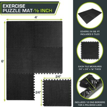 ProsourceFit Puzzle Exercise Mat ½”, EVA Interlocking Foam Floor Tiles for Home Gym, Mat for Home Workout Equipment, Floor Padding for Kids, Available in Packs of 24 SQ FT, 48 SQ FT, 144 SQ FT