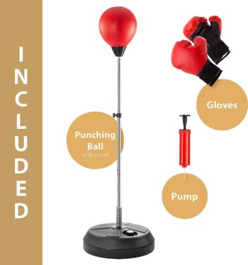 Punching Bag with Stand, Boxing Bag for Adults and Teens - Height Adjustable - Speed Bag - Great for MMA Training, Boxing Equipment, Workout Equipment, Stress Relief & Fitness