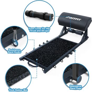 RitFit Multi-function Hip Thrust Machine Bench Platform HTM-800, 800lbs Capacity Booty Workout Equipment with Thick Back Pad, Barbell Hip Thrust Cover and Band Pegs, for Glute Training Home Gym