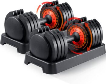 SKOK 25/55 lbs Pair Adjustable Dumbbells Set, Adjustable Weights Dumbbells Set for Men and Women with Anti-Slip Fast Adjust Weight by Turning Handle,Black Dumbbell with Tray