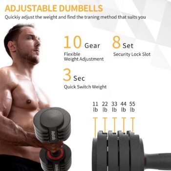 SKOK 25/55 lbs Pair Adjustable Dumbbells Set, Adjustable Weights Dumbbells Set for Men and Women with Anti-Slip Fast Adjust Weight by Turning Handle,Black Dumbbell with Tray