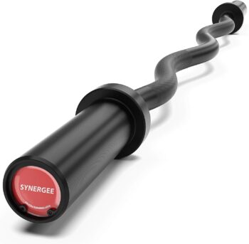 Synergee Commercial EZ Curl Olympic Bar Chrome & Black Phosphate with Powder Coated Brass Bushings Excellent for Bicep Curls and Triceps Extensions