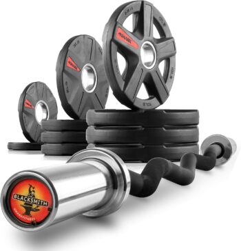 XMARK Olympic Weight Set | TEXAS STAR Weight Set Rubber-Coated Olympic Weight Set With XMARK BLACKSMITH Barbell Bar, Barbell Weight Set, Weights, Barbell