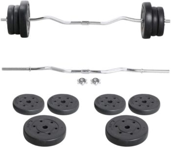 Yaheetech Barbell Weight Set - Olympic Curl Bar & 6 Olympic Weights & 2 Olympic Barbell Clamps for Lifts 55LB