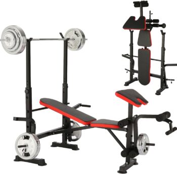 6 in 1 Weight Bench - 600 lbs Bench Press Set with Preacher Curl Pad Leg Developer Squat Rack Weight Lifting Strength Training Benches for Home Gym