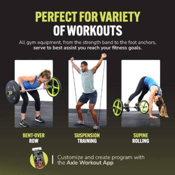 AXLE Home Gym Bundle Workout & Exercise Equipment, Olympic Barbell Weights Set, Two 5lbs Weight Plates, Resistance Band, Foot Anchors, & Tote Bag for Fitness & Strength Training for Men, Women & Youth