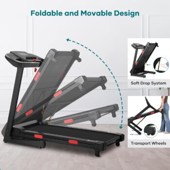 Auto Incline Treadmill 15% Bluetooth Speaker Folding Treadmills Voice Control Electric Running Machine Motorized 8.5 MPH 25 Pre-Set Training Programs Large LCD Monitor for Home Office Gym Use