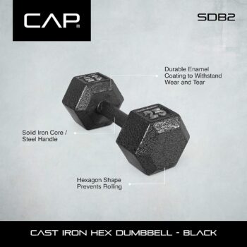 CAP Barbell Black Cast Iron Hex Dumbbell | 5-120 LBs | Single or Pair