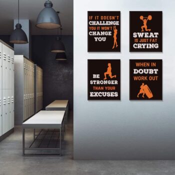 CHDITB Gym Wall Art For Home Decor, Inspirational Gym Art Prints, Set Of 4(12”x16”) Fitness Workout Posters For Men, Sport Painting For Training Weight Gym Room Decor(Brown)