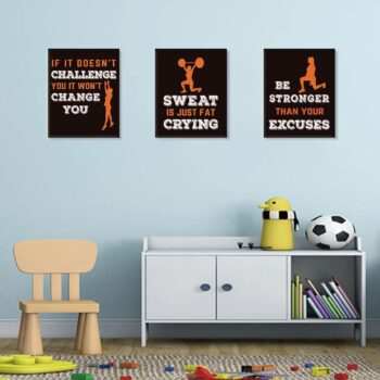 CHDITB Gym Wall Art For Home Decor, Inspirational Gym Art Prints, Set Of 4(12”x16”) Fitness Workout Posters For Men, Sport Painting For Training Weight Gym Room Decor(Brown)