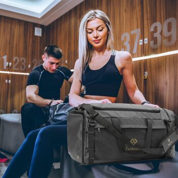 Eackrola Large Sports Gym Bag, Travel Duffel bag with Wet Pocket & Shoes Compartment for men women, 65L, Lightweight