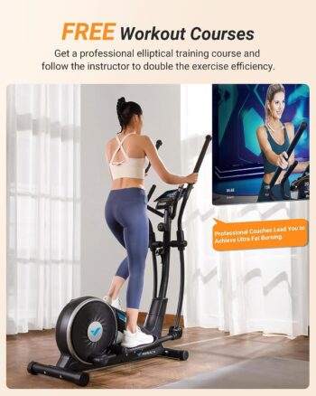 Elliptical Machine Cross Trainer with Optional Exclusive MERACH App, Doubled HED Drive System Elliptical Training Machines for Home Use, 16-Level Magnetic/Electromagnetic Resistance, E09