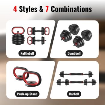 FEIERDUN Adjustable Dumbbell Set, 40/44/66lbs Free Weight Set with Connector, 4 in1 Weight Set Used as Barbell, Kettlebells, Push up Stand, Fitness Exercises for Home Gym Suitable Men/Women