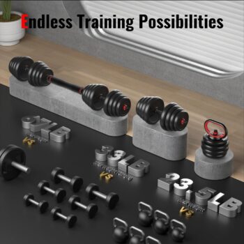 FEIERDUN Adjustable Dumbbell Set, 40/44/66lbs Free Weight Set with Connector, 4 in1 Weight Set Used as Barbell, Kettlebells, Push up Stand, Fitness Exercises for Home Gym Suitable Men/Women