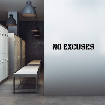 Fairwinds Design - No Excuses 4’ Long Gym Wall Vinyl Decal - Inspirational Workout Wall Quote for Gym and Fitness Center (Black)