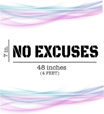 Fairwinds Design - No Excuses 4’ Long Gym Wall Vinyl Decal - Inspirational Workout Wall Quote for Gym and Fitness Center (Black)
