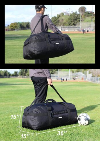 Fitdom 130L 36" Heavy Duty Extra Large Sports Gym Equipment Travel Duffle Bag W/Adjustable Shoulder & Compression Straps. Perfect for Soccer Baseball Basketball Hockey Football & Team Coaches & More