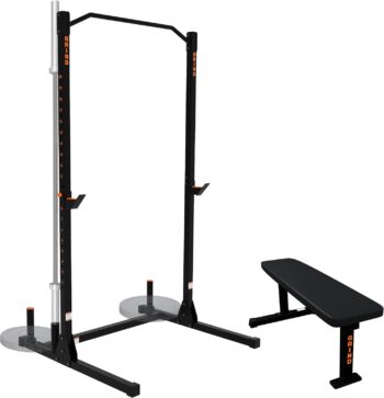 GRIND FITNESS Alpha1000 Squat Stand, Exercise Rack with Pull Up Bar, Barbell Holder and Weight Plate Storage Pegs, 2x2 Steel Uprights, J-Cup 1000 lbs Weight Limit