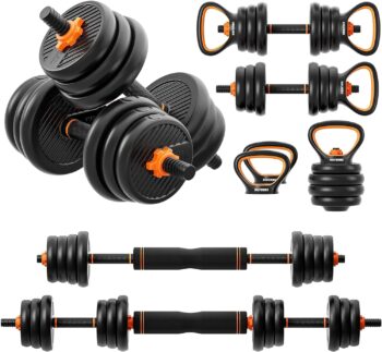 HOFURME Adjustable Dumbbell Set, 33/55/77 LBS Free Weights Dumbbells, 4 in 1 Weight Set, Dumbbell, Barbell, Kettlebell and Push-up, Home Gym Fitness Workout Equipment for Men and Women