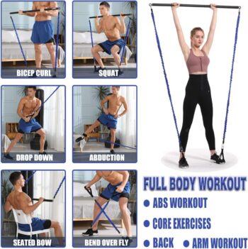 INNOCEDAR Home Gym Bar Kit with Resistance Bands,Portable Gym Full Body Workout,Adjustable Pilates Bar System,Safe Exercise Weight Set,Home Exercise Equipment for Men&Women- Muscle&Fitness