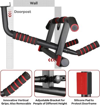 Iron Age Pull Up Bar Doorway US Invention Patent with Smart Hook Technology Angled Grip and Vertical Bar Available