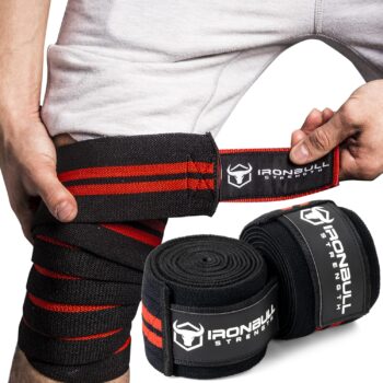 Iron Bull Strength Knee Wraps (1 Pair) - 80" Elastic Knee and Elbow Support & Compression - For Weightlifting, Powerlifting, Fitness, WODs & Gym Workout - Knee Straps for Squats