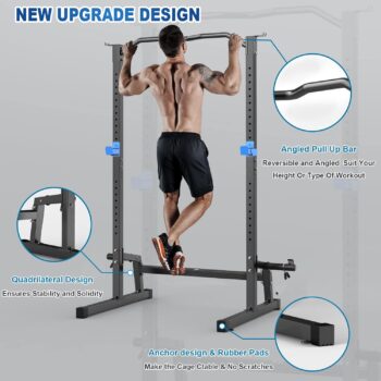 JX FITNESS Squat Rack Power Rack with Pull Up Bar,Adjustable Power Cage Exercise Squat Stand with Barbell Holder Weight Plate Storage Pegs,Weight Lifting Workout Station for Home Gym