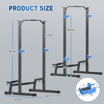 JX FITNESS Squat Rack Power Rack with Pull Up Bar,Adjustable Power Cage Exercise Squat Stand with Barbell Holder Weight Plate Storage Pegs,Weight Lifting Workout Station for Home Gym