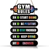 KAIRNE Home Gym Rules Decor,Workout Motivational Quote Wooden Plaque,Exercise Posters,Fitness Room Door Sign for Man Cave,Bar Pub,Garage Gym Sign Hanging Outdoor Wooden Plaque(12X2.3x5+12x4.7x1 inch)