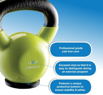 Kettlebells - Professional Grade, Vinyl Coated, Solid Cast Iron Weights With a Special Protective Bottom