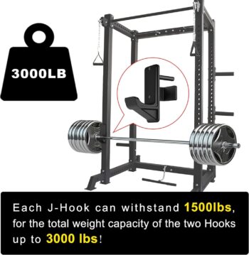 Kipika J-Hooks for 2"x2"and 3"x3" Power Rack - Bottom Reinforced Steel Hooks with Rubber Pad - Set of 2