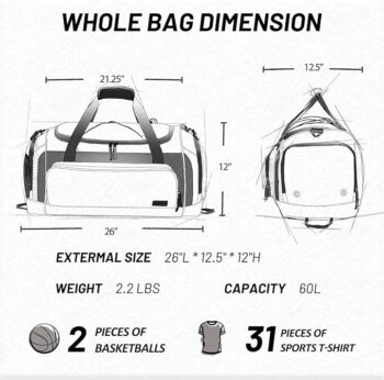 MIER Large Duffel Bag Men's Gym Bag with Shoe Compartment, 60L