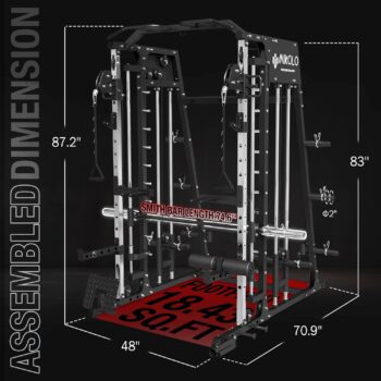 Mikolo Smith Machine, 2200lbs Squat Rack with LAT-Pull Down System & Cable Crossover Machine, Training Equipment with Leg Hold-Down Attachment, Garage & Home Gym Package