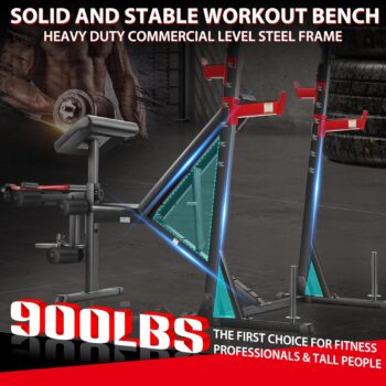 OPPSDECOR Weight Bench Set with Squat Rack, Olympic Workout Bench with Barbell Rack, Adjustable Incline Decline Bench, Professional Bench Press Set with Preacher Curl, Leg Developer and Detachable Crunch Handle for Home Gym Training