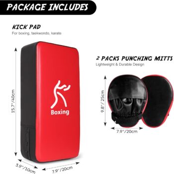 Odoland 2-in-1 Punching Mitts Kick Pack Set, Boxing Mitts Focus Pads, Taewondo Kick Pad, Great for Boxing, Kickboxing, Karate, Muay Thai, MMA Training