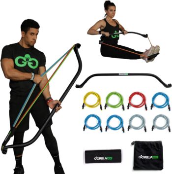 Original Gorilla Bow Portable Home Gym Resistance Bands and Bar System for Travel, Fitness, Weightlifting and Exercise Kit, Full Body Workout Equipment Set