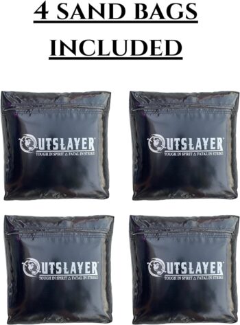 Outslayer Heavy Duty Punching Bag Stand - 7.8ft Tall Boxing Stand Heavy Bags up to 350lbs - Made in USA - Includes 4 Unfilled Sand Bags to Weigh Down The Station - Easy Assembly