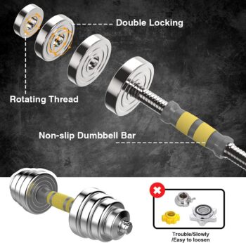 PHOEROS Adjustable Dumbbell Set - 44/66 LBS weights set, Dumbbell Barbell 3 in 1, Steel Dumbbells Pair with Connecting Rod for Adults Women Men Fitness Workout, Home Gym Exercise Training Equipment