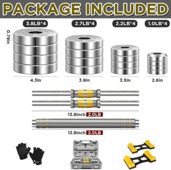 PHOEROS Adjustable Dumbbell Set - 44/66 LBS weights set, Dumbbell Barbell 3 in 1, Steel Dumbbells Pair with Connecting Rod for Adults Women Men Fitness Workout, Home Gym Exercise Training Equipment